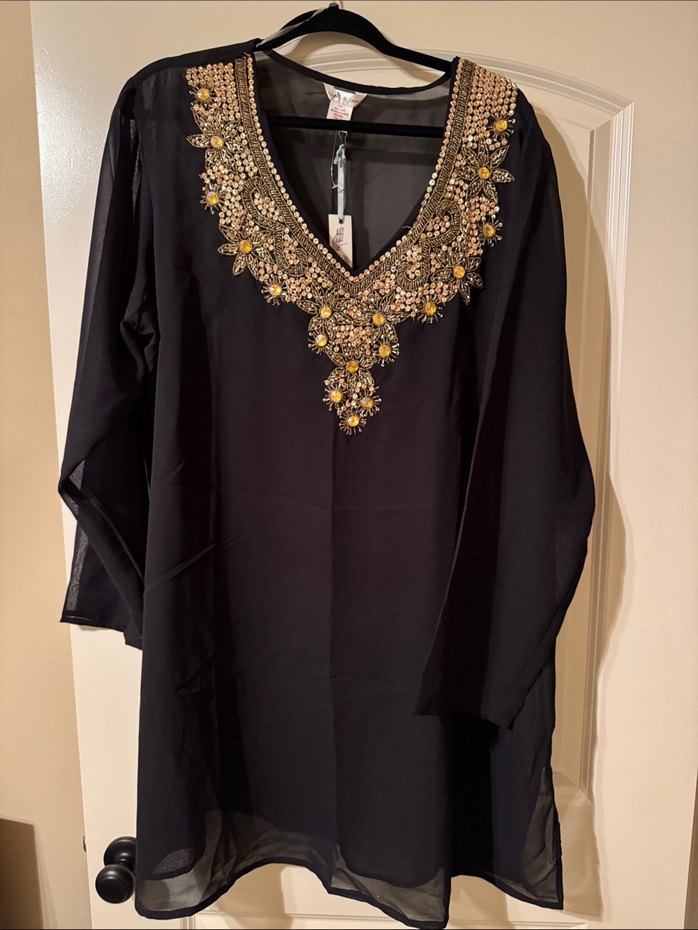 LUCKY & COCO Gold Beaded Swim Tunic Cover 3X
